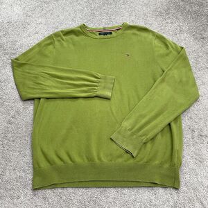 Tommy Hilfiger Pullover Sweater Mens XL Apply Green V-Neck Knit Cotton Casual